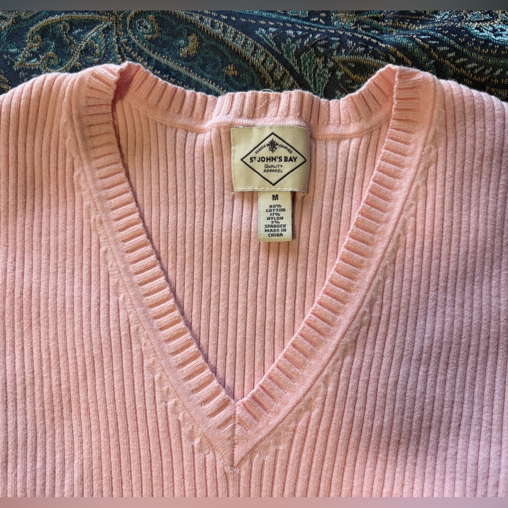 Pink Ribbed V-Neck Sweater - Picture 2 of 2
